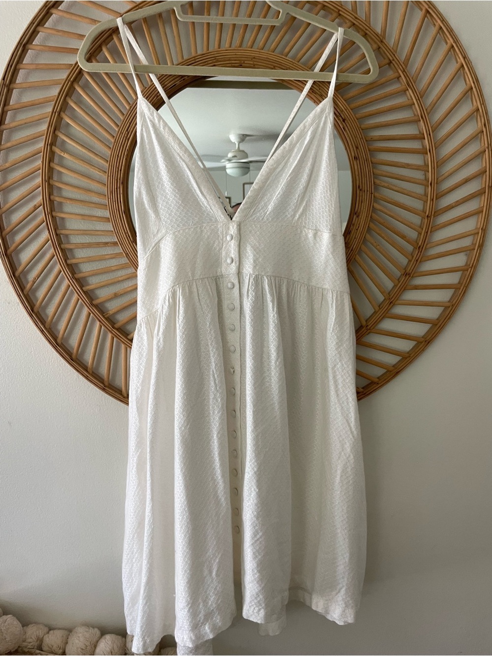 Roxy cream Button-Front Spaghetti Strap Sundress, w/pockets size large